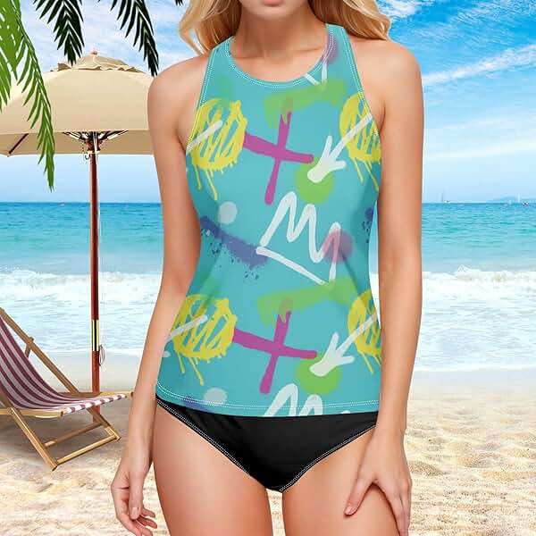 Womens Tankini Tops Graffiti Spray Paint Bathing Suit Tummy Control Tank Tops Swimsuits for Women No Bottom - Image 5