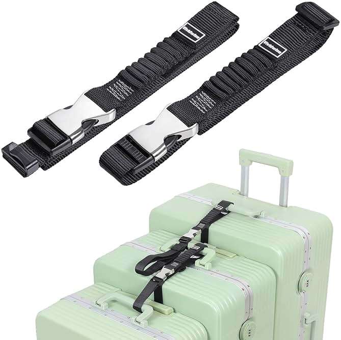 Vividwise Luggage Straps, Stretchable Luggage Connector Straps for Suitcases, Metal Buckle Add A Bag Adjustable Attachment Accessories Belts (Black-Metal Buckle, 1" W) - Image 1