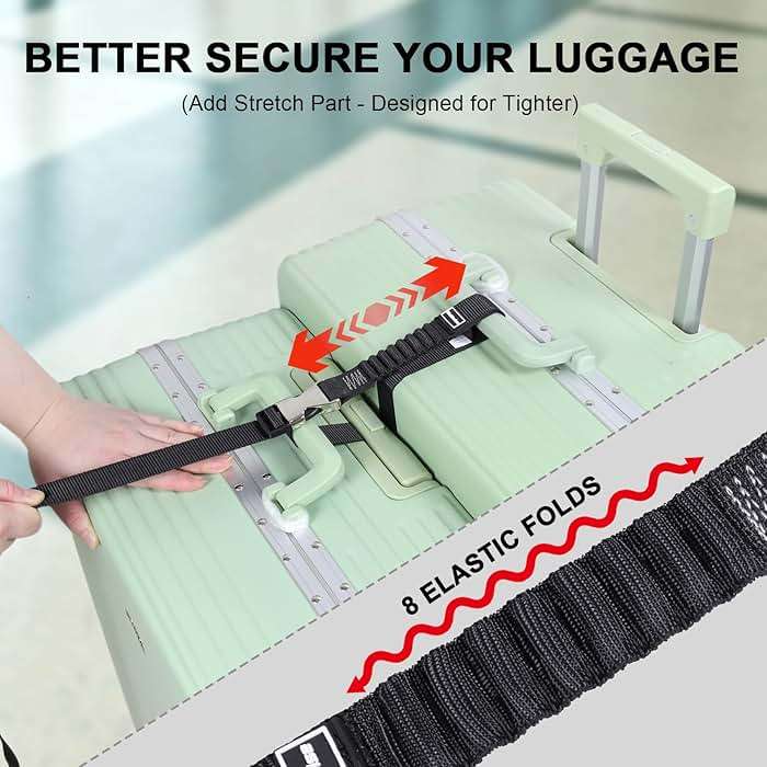 Vividwise Luggage Straps, Stretchable Luggage Connector Straps for Suitcases, Metal Buckle Add A Bag Adjustable Attachment Accessories Belts (Black-Metal Buckle, 1" W) - Image 2