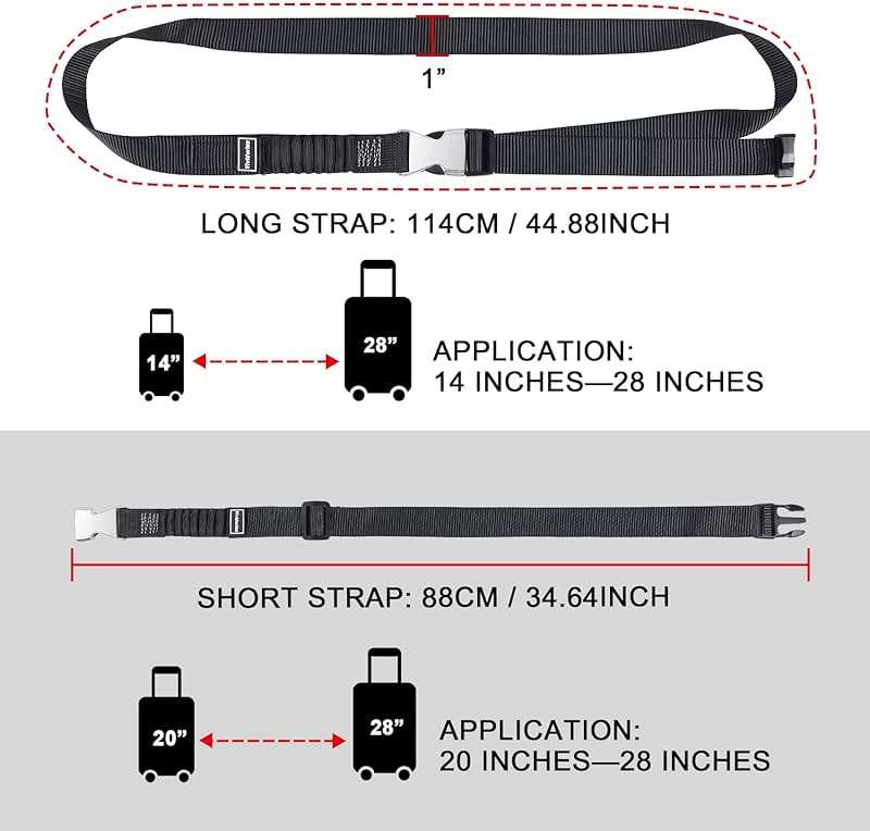 Vividwise Luggage Straps, Stretchable Luggage Connector Straps for Suitcases, Metal Buckle Add A Bag Adjustable Attachment Accessories Belts (Black-Metal Buckle, 1" W) - Image 3