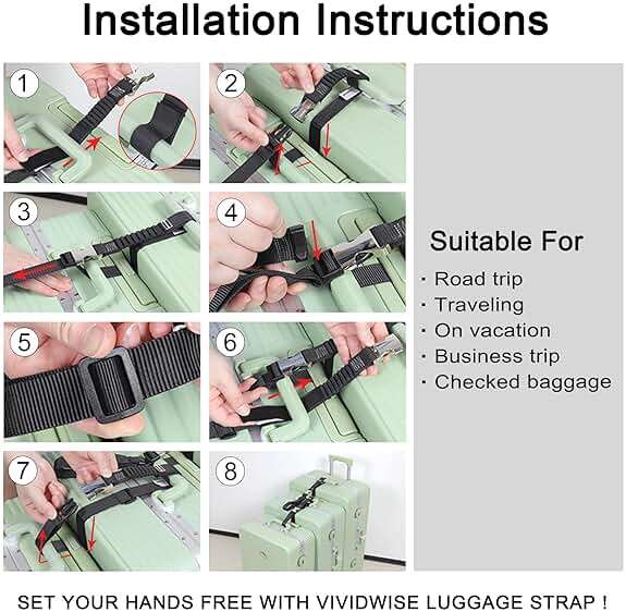 Vividwise Luggage Straps, Stretchable Luggage Connector Straps for Suitcases, Metal Buckle Add A Bag Adjustable Attachment Accessories Belts (Black-Metal Buckle, 1" W) - Image 6
