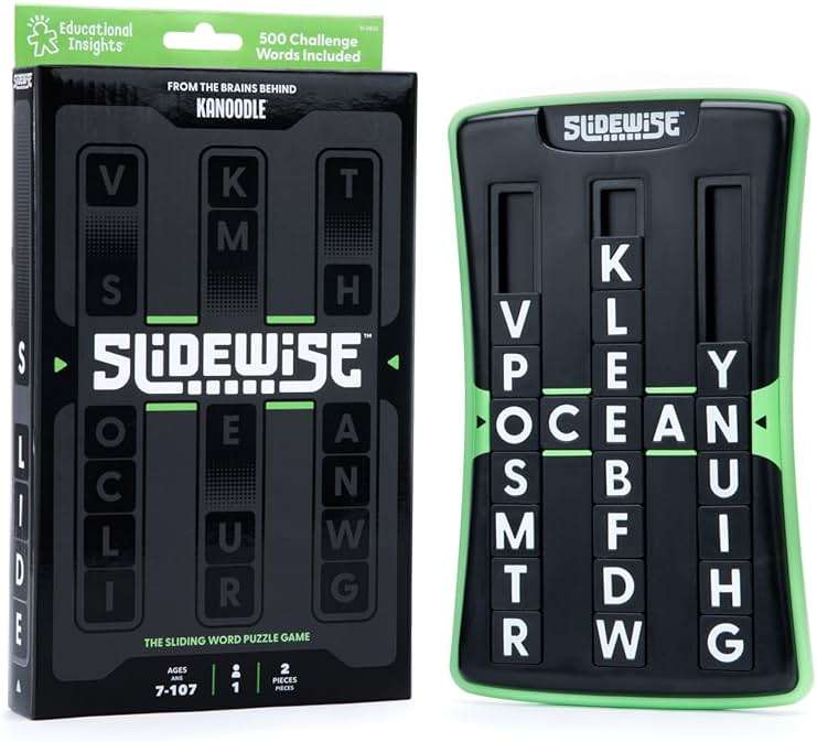 Educational Insights Slidewise - Word Games and Brain Teaser Puzzles for Kids 8-12, Kids Slide Puzzle Game, Travel Size Handheld Games, Single Player Brain Teasers for Adults, Teens, and Children - Image 1