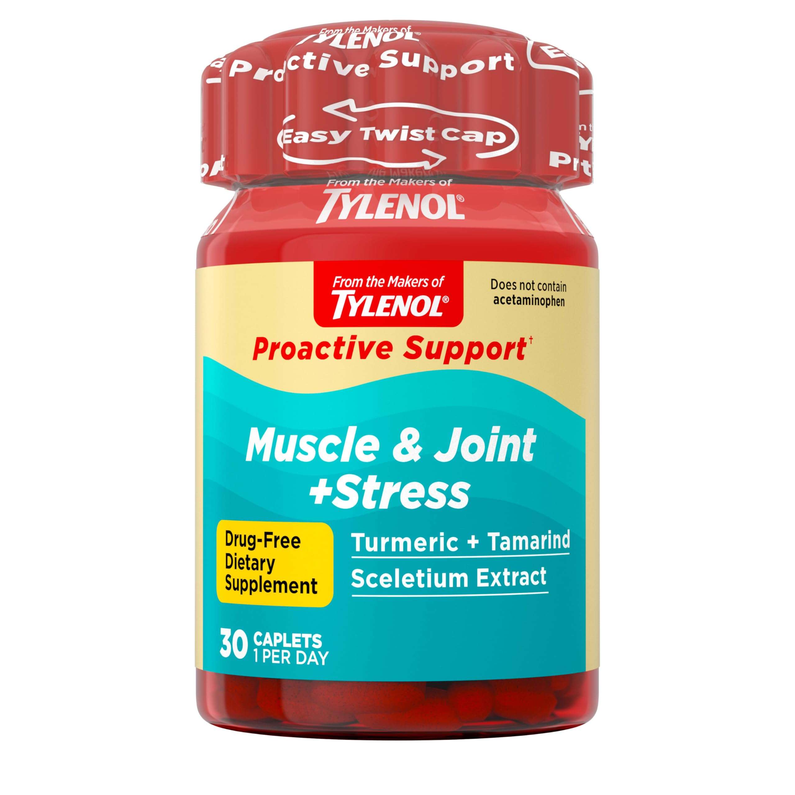 Tylenol Proactive Support* Muscle & Joint Supplements + Stress, Drug Free, Tamarind + Turmeric Supplement and Sceletium Extract to Improve Joint Comfort & Flexibility 30 ct - Image 1