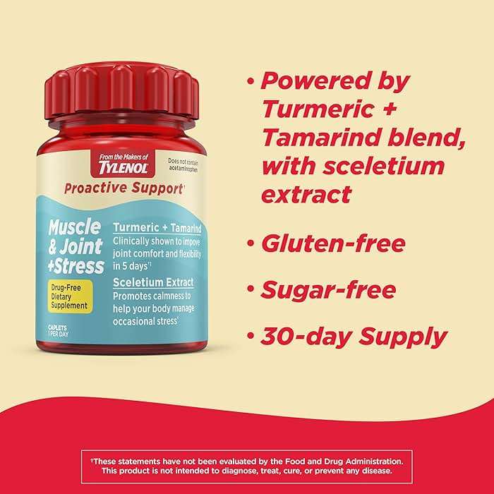 Tylenol Proactive Support* Muscle & Joint Supplements + Stress, Drug Free, Tamarind + Turmeric Supplement and Sceletium Extract to Improve Joint Comfort & Flexibility 30 ct - Image 3