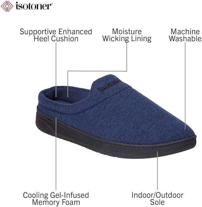 isotoner Men's Indoor/Outdoor Heathered Knit Brady Clog Slippers With Memory Foam Comfort and Heel Support - Image 2