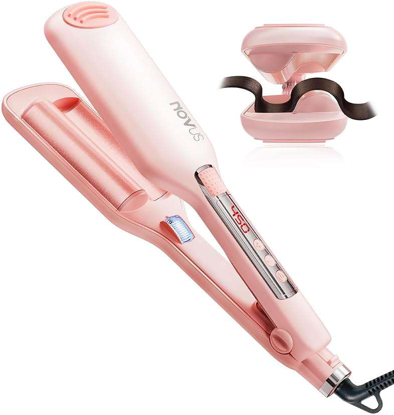 NOVUS Beach Waves Curling Iron, Ionic 2 Barrel Hair Crimper Wand for Women, Ceramic Anti-Scald Waver with Adjustable Heat, 1.1 Inch Pink, Easy to Use for Long-Lasting Shiny Curls - Image 1