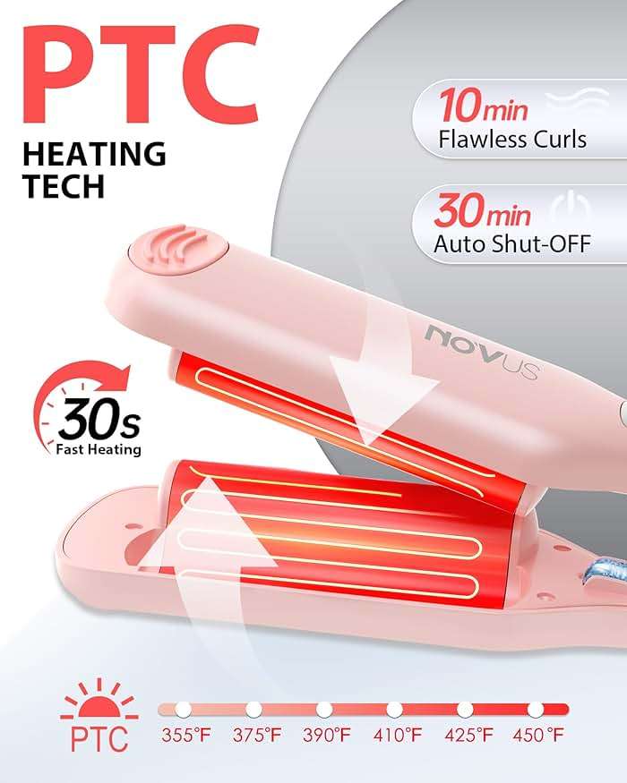 NOVUS Beach Waves Curling Iron, Ionic 2 Barrel Hair Crimper Wand for Women, Ceramic Anti-Scald Waver with Adjustable Heat, 1.1 Inch Pink, Easy to Use for Long-Lasting Shiny Curls - Image 4