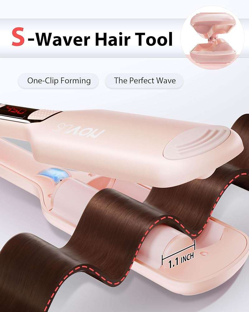 NOVUS Beach Waves Curling Iron, Ionic 2 Barrel Hair Crimper Wand for Women, Ceramic Anti-Scald Waver with Adjustable Heat, 1.1 Inch Pink, Easy to Use for Long-Lasting Shiny Curls - Image 7