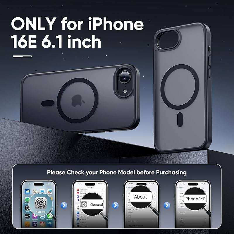 Tigowos Compatible with iPhone 17e case&iPhone 16e case Fits MagSafe 10FT Drop Resistant Matte Skin Feeling Shockproof Back Cover Fits iPhone 17e Phone Cases&iPhone 16e case 6.1", Black - Image 2