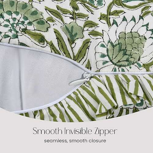 CPC Hand Block Print Agate Green Ruffle Sham Pillow Cover 36" x 14" inch Hidden Zipper Decorative Pillowcase for Couch, Bed, Sofa, Farmhouse, Cottagecore Decor Gift Spring, Mother's Day - Image 3