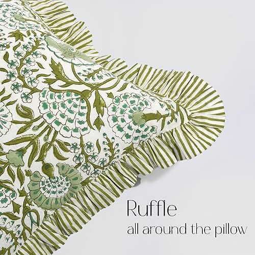 CPC Hand Block Print Agate Green Ruffle Sham Pillow Cover 36" x 14" inch Hidden Zipper Decorative Pillowcase for Couch, Bed, Sofa, Farmhouse, Cottagecore Decor Gift Spring, Mother's Day - Image 5