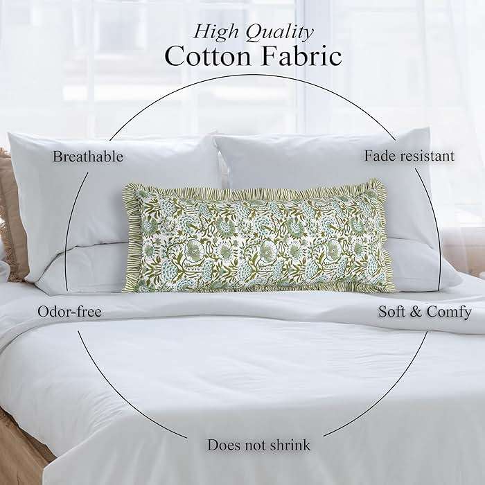 CPC Hand Block Print Agate Green Ruffle Sham Pillow Cover 36" x 14" inch Hidden Zipper Decorative Pillowcase for Couch, Bed, Sofa, Farmhouse, Cottagecore Decor Gift Spring, Mother's Day - Image 7