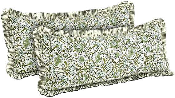 CPC Hand Block Print Agate Green Ruffle Sham Pillow Cover 36" x 14" inch Hidden Zipper Decorative Pillowcase for Couch, Bed, Sofa, Farmhouse, Cottagecore Decor Gift Spring, Mother's Day - Image 9