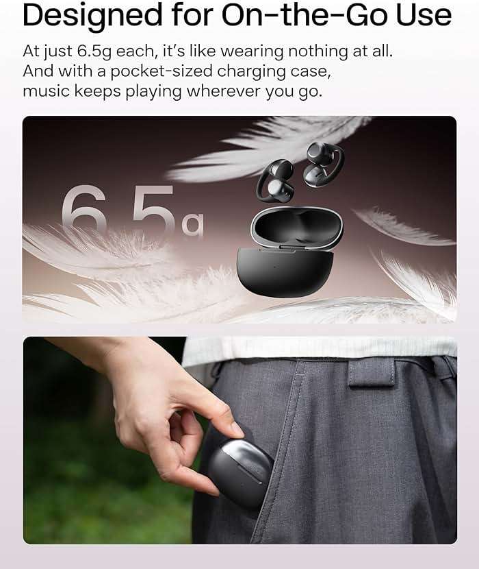 SHOKZ OpenDots ONE-Open-Ear Headphones, Clip-On Earbuds-Wireless Bluetooth Earbuds with Microphone-Secure, Lightweight, Comfort-Premium Dolby Audio-Water Resistant-Fast Charging-Up to 40 hrs Playtime - Image 5