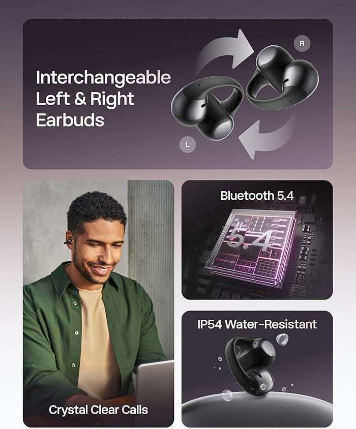 SHOKZ OpenDots ONE-Open-Ear Headphones, Clip-On Earbuds-Wireless Bluetooth Earbuds with Microphone-Secure, Lightweight, Comfort-Premium Dolby Audio-Water Resistant-Fast Charging-Up to 40 hrs Playtime - Image 7
