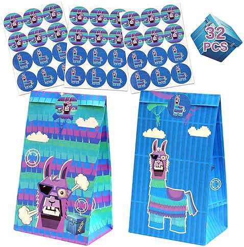 Haxpacal Video Game Party Gift Bags 32pcs Llama Themed Birthday Treat Bags for Video Game Llama Party Paper Bag Candy Snack Box Supplies, 8.6x4.7x3.2 in - Image 1