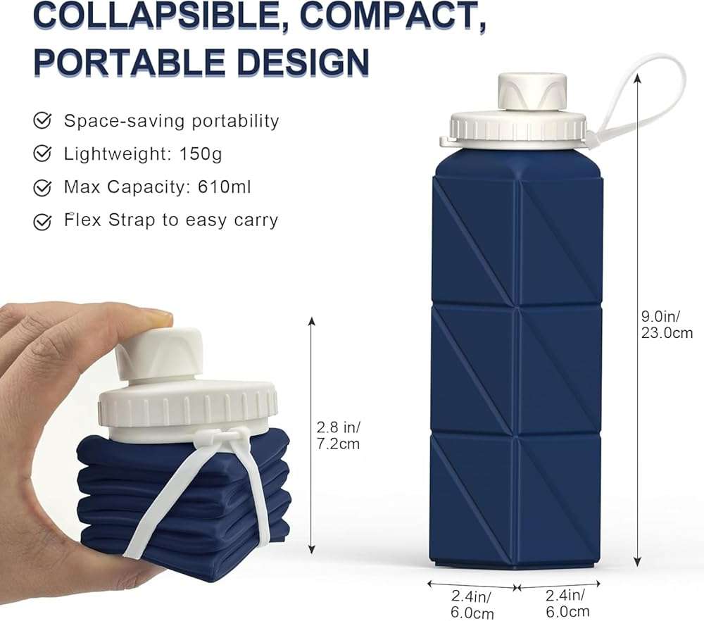 BEAUTAIL Collapsible Water Bottles 20.6oz, Silicone Foldable Portable Travel Water Bottle, Lightweight Reusable Leakproof for Traveling Camping Hiking Cycling Yoga Sports Outdoor - Image 2