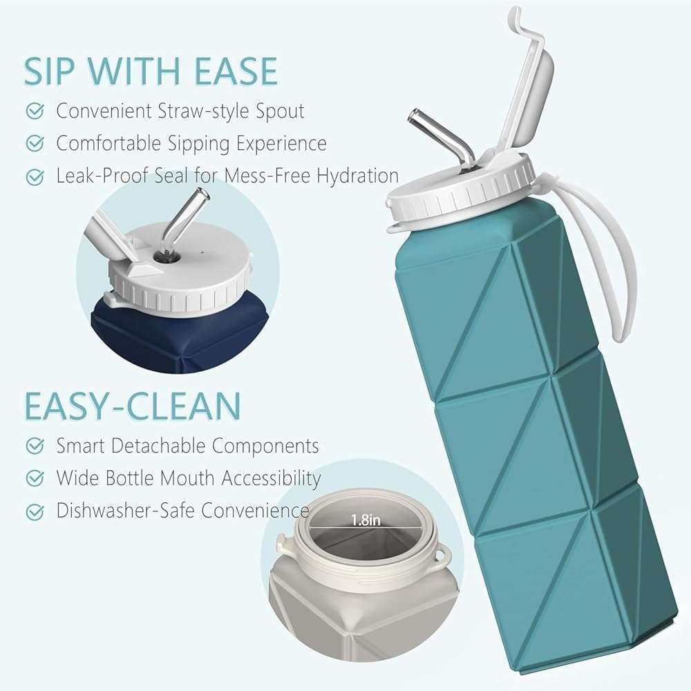 BEAUTAIL Collapsible Water Bottles 20.6oz, Silicone Foldable Portable Travel Water Bottle, Lightweight Reusable Leakproof for Traveling Camping Hiking Cycling Yoga Sports Outdoor - Image 5