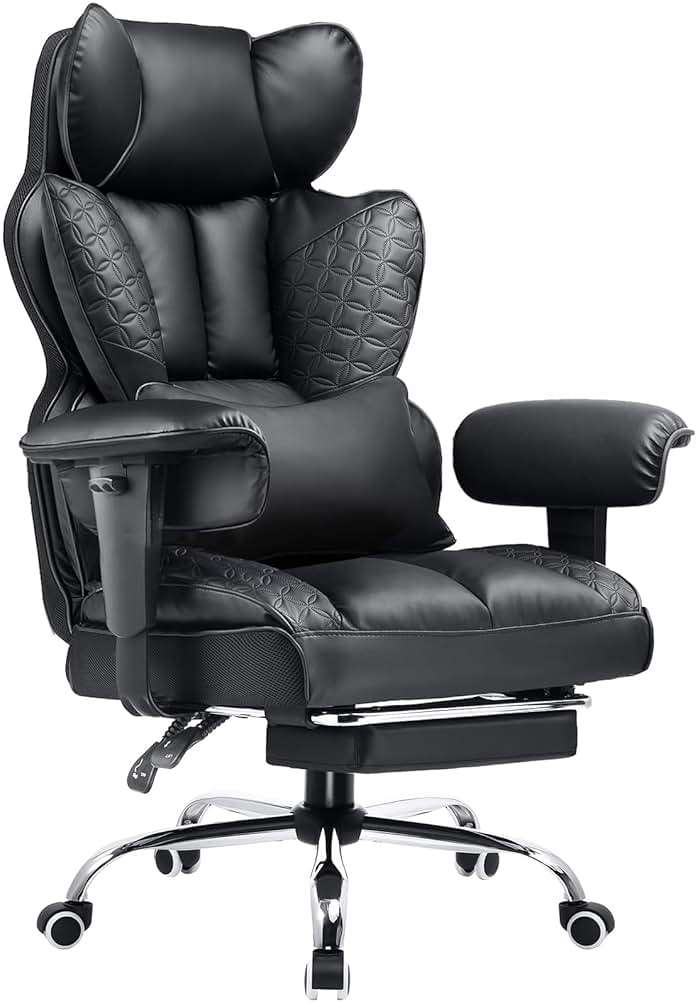 COMHOMA Big and Tall Office Chair Heavy Duty Wide Ergonomic Gaming Chair with Deluxe Embossing Designed Leather with Foot Rest,150°Reclining Adjustable Armrests Pocket Spring Back Support and Pillow - Image 1