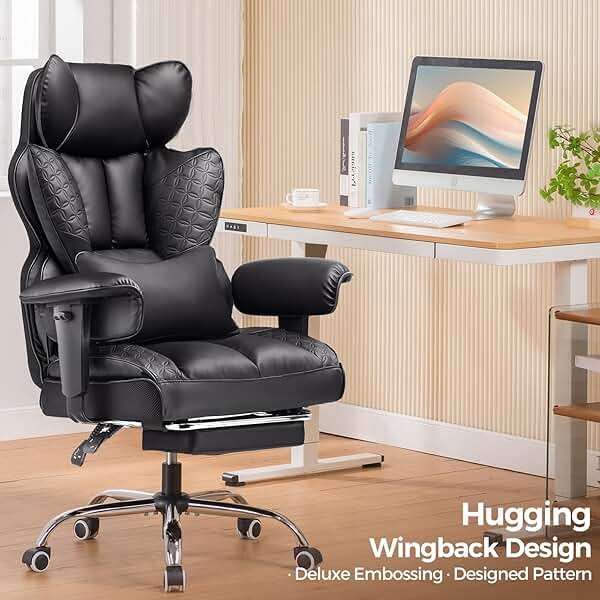 COMHOMA Big and Tall Office Chair Heavy Duty Wide Ergonomic Gaming Chair with Deluxe Embossing Designed Leather with Foot Rest,150°Reclining Adjustable Armrests Pocket Spring Back Support and Pillow - Image 3
