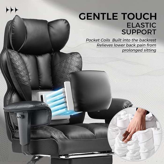 COMHOMA Big and Tall Office Chair Heavy Duty Wide Ergonomic Gaming Chair with Deluxe Embossing Designed Leather with Foot Rest,150°Reclining Adjustable Armrests Pocket Spring Back Support and Pillow - Image 4