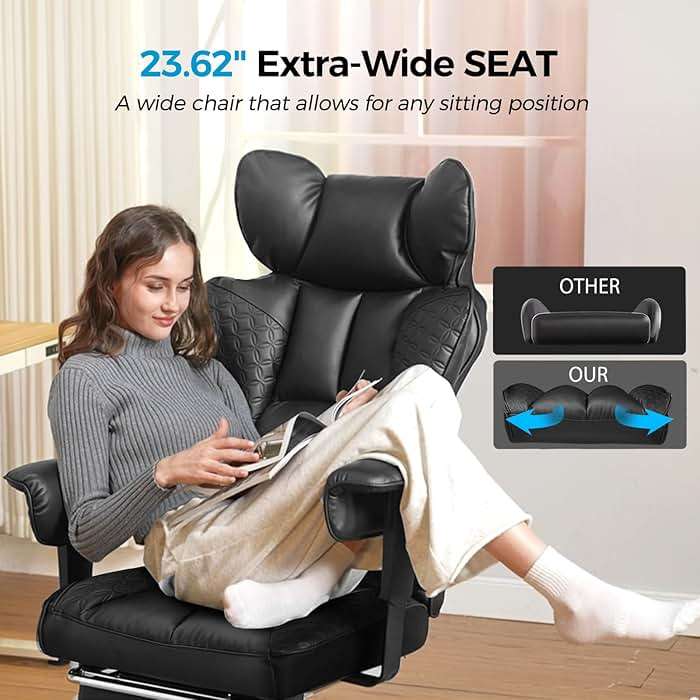 COMHOMA Big and Tall Office Chair Heavy Duty Wide Ergonomic Gaming Chair with Deluxe Embossing Designed Leather with Foot Rest,150°Reclining Adjustable Armrests Pocket Spring Back Support and Pillow - Image 6