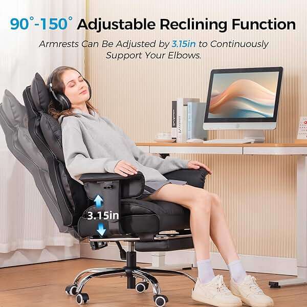 COMHOMA Big and Tall Office Chair Heavy Duty Wide Ergonomic Gaming Chair with Deluxe Embossing Designed Leather with Foot Rest,150°Reclining Adjustable Armrests Pocket Spring Back Support and Pillow - Image 7
