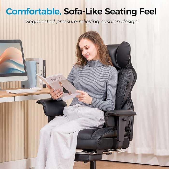 COMHOMA Big and Tall Office Chair Heavy Duty Wide Ergonomic Gaming Chair with Deluxe Embossing Designed Leather with Foot Rest,150°Reclining Adjustable Armrests Pocket Spring Back Support and Pillow - Image 8
