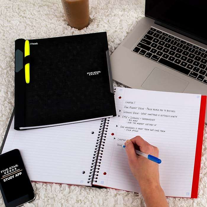 Five Star Advance Spiral Notebook + Study App, 1 Subject, College Ruled Paper, 8-1/2" x 11", 100 Sheets, Spiral Guard, Movable Tabbed Dividers, Black (820012A-ECM) - Image 2