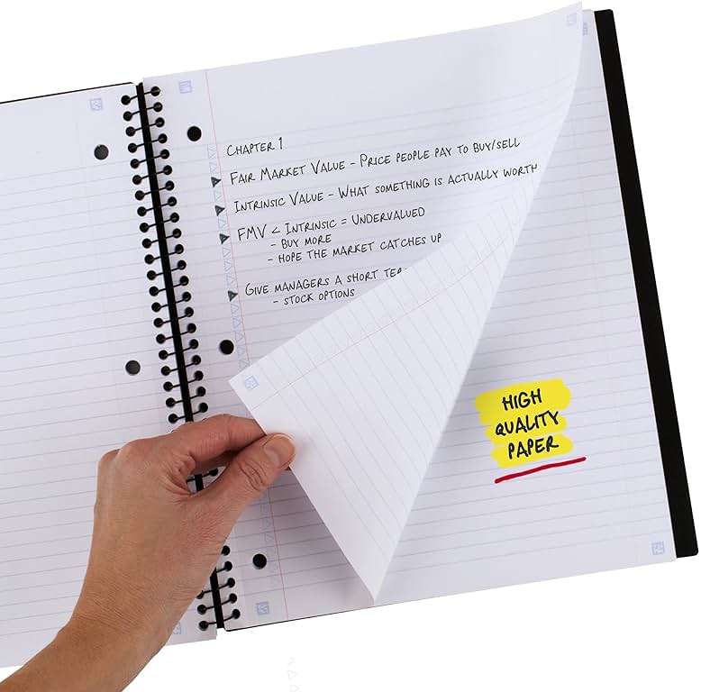 Five Star Advance Spiral Notebook + Study App, 1 Subject, College Ruled Paper, 8-1/2" x 11", 100 Sheets, Spiral Guard, Movable Tabbed Dividers, Black (820012A-ECM) - Image 5