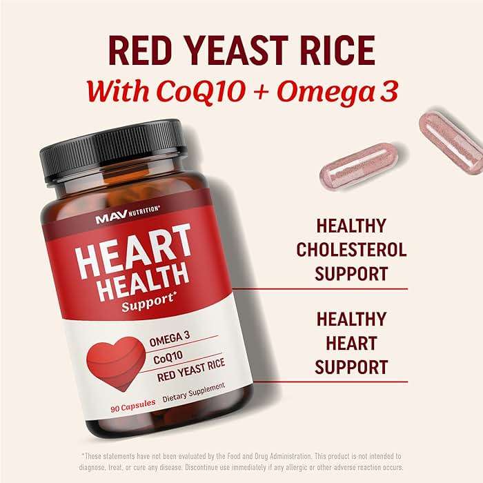 Red Yeast Rice with CoQ10 + Omega 3 for Healthy Cholesterol Support | 1200mg | Heart Health Support | Red Yeast Rice 1200 mg. Capsules | Non-GMO, Gluten-Free | Heart Health Supplements | 90 Ct - Image 2