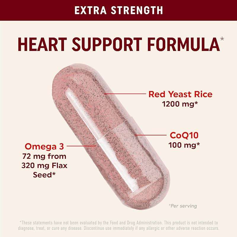 Red Yeast Rice with CoQ10 + Omega 3 for Healthy Cholesterol Support | 1200mg | Heart Health Support | Red Yeast Rice 1200 mg. Capsules | Non-GMO, Gluten-Free | Heart Health Supplements | 90 Ct - Image 4