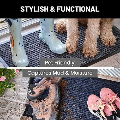 Sierra Concepts Front Door Mat X-Large Welcome Floor Mats - Entryway Indoor Outdoor Entrance Doormat, Patio, Porch, Muddy Dog Shoe, Inside Outside Low Profile 48x36in, 2-Pack Black - Image 3
