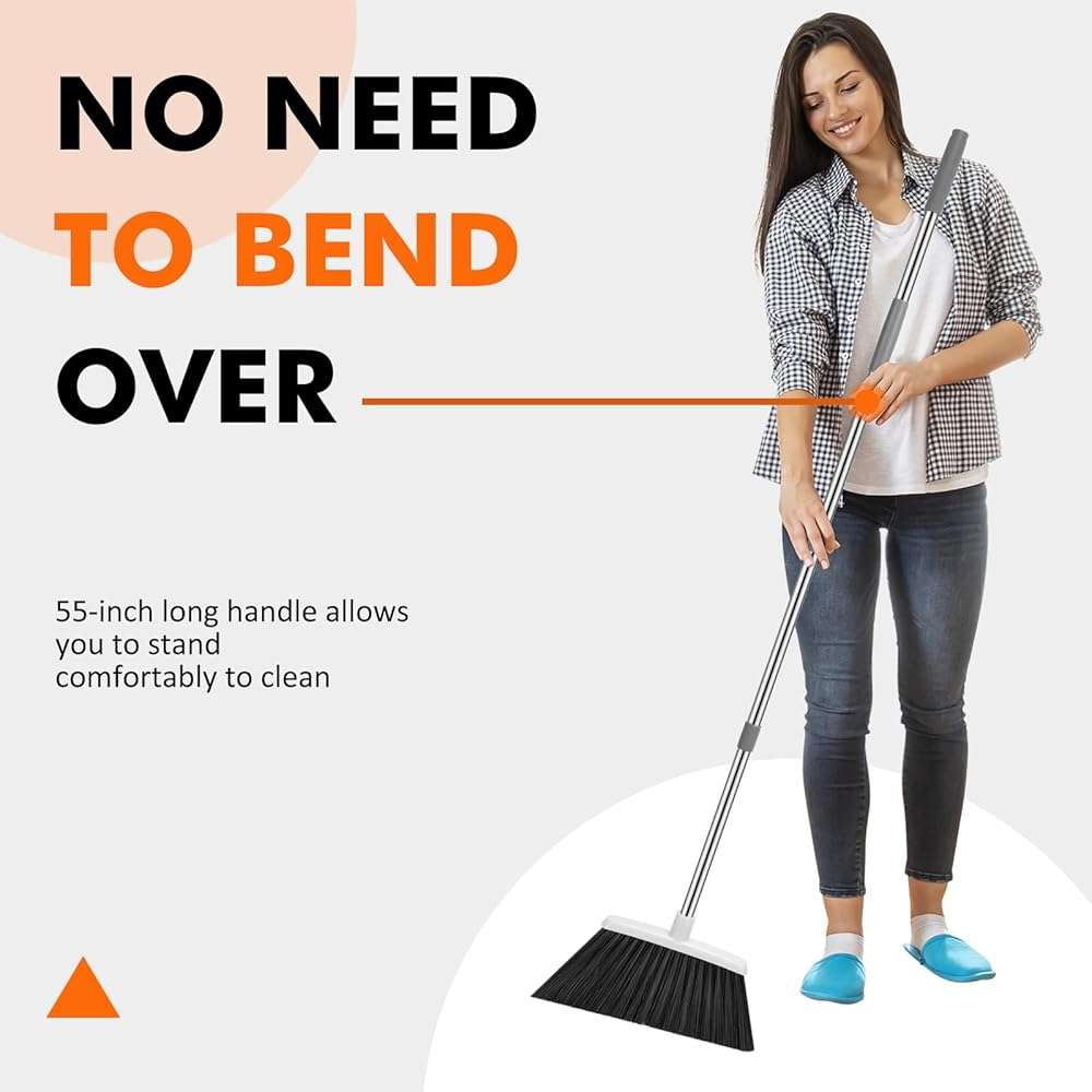 Heavy Duty Broom, 55 Inch Long Handle Outdoor Large Angle Brooms, Commercial Broom for Sweeping Indoor, for Home Garage Kitchen Office Courtyard Lobby Patio Lawn Concrete(Grey&White) - Image 3