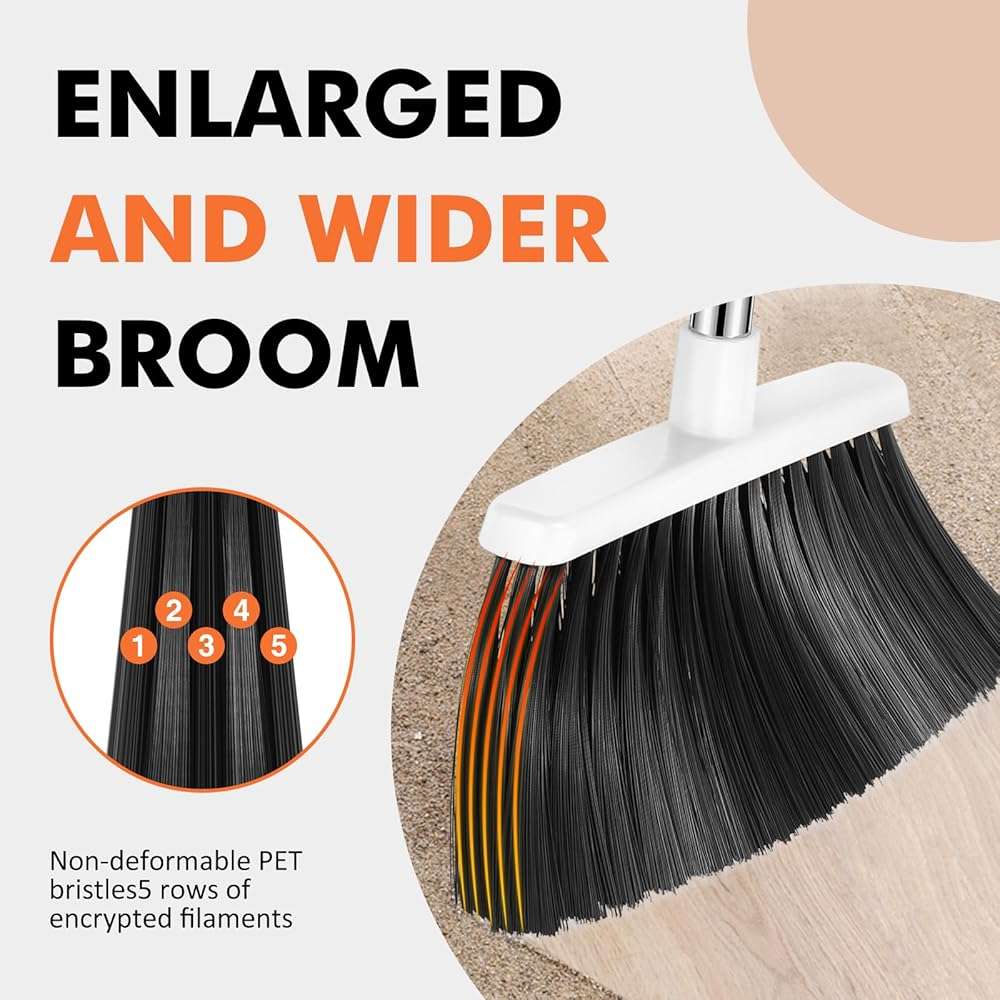 Heavy Duty Broom, 55 Inch Long Handle Outdoor Large Angle Brooms, Commercial Broom for Sweeping Indoor, for Home Garage Kitchen Office Courtyard Lobby Patio Lawn Concrete(Grey&White) - Image 4