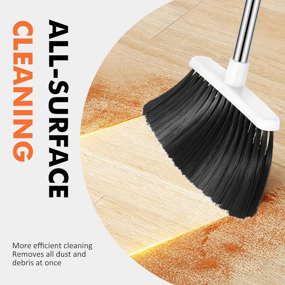 Heavy Duty Broom, 55 Inch Long Handle Outdoor Large Angle Brooms, Commercial Broom for Sweeping Indoor, for Home Garage Kitchen Office Courtyard Lobby Patio Lawn Concrete(Grey&White) - Image 6