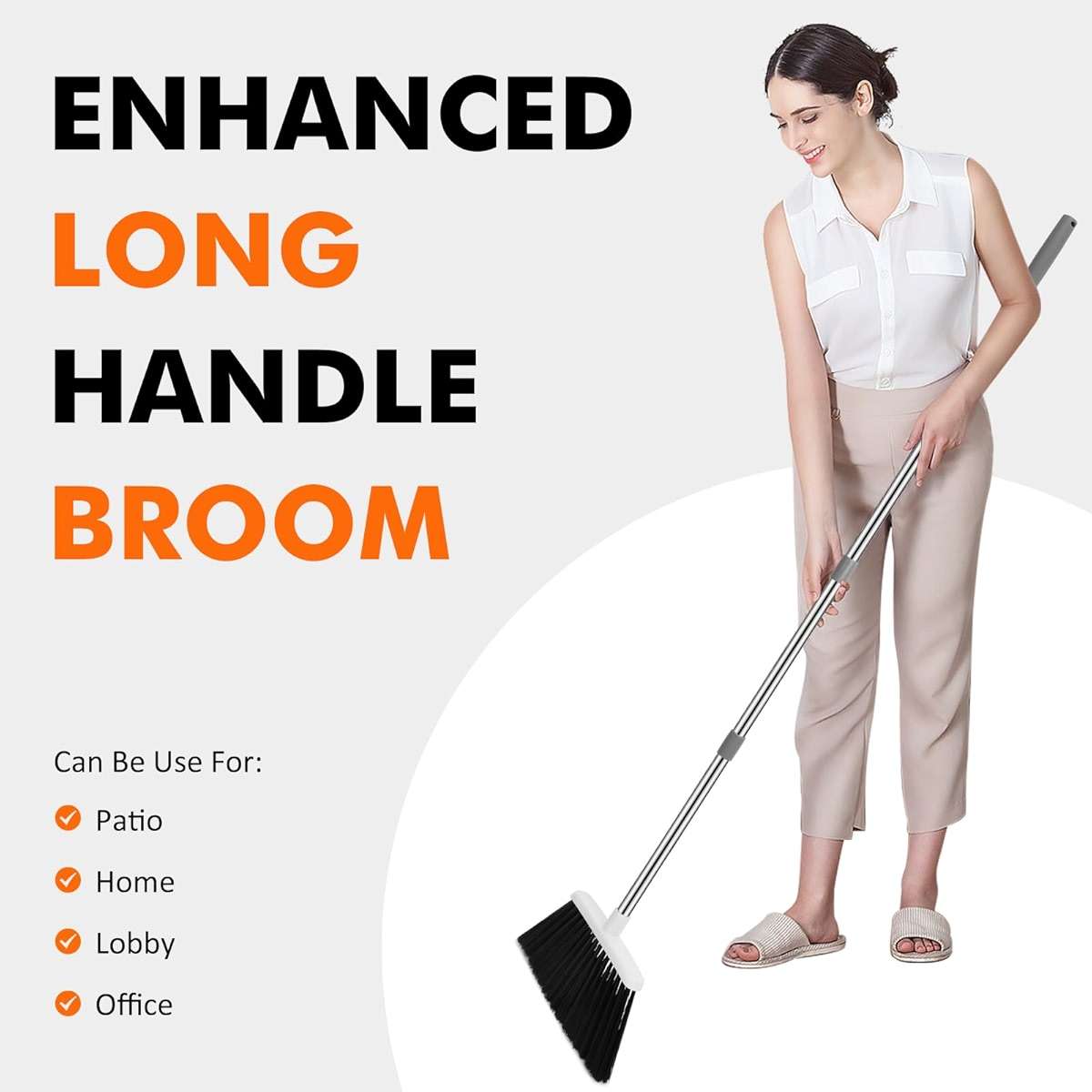 Heavy Duty Broom, 55 Inch Long Handle Outdoor Large Angle Brooms, Commercial Broom for Sweeping Indoor, for Home Garage Kitchen Office Courtyard Lobby Patio Lawn Concrete(Grey&White) - Image 7