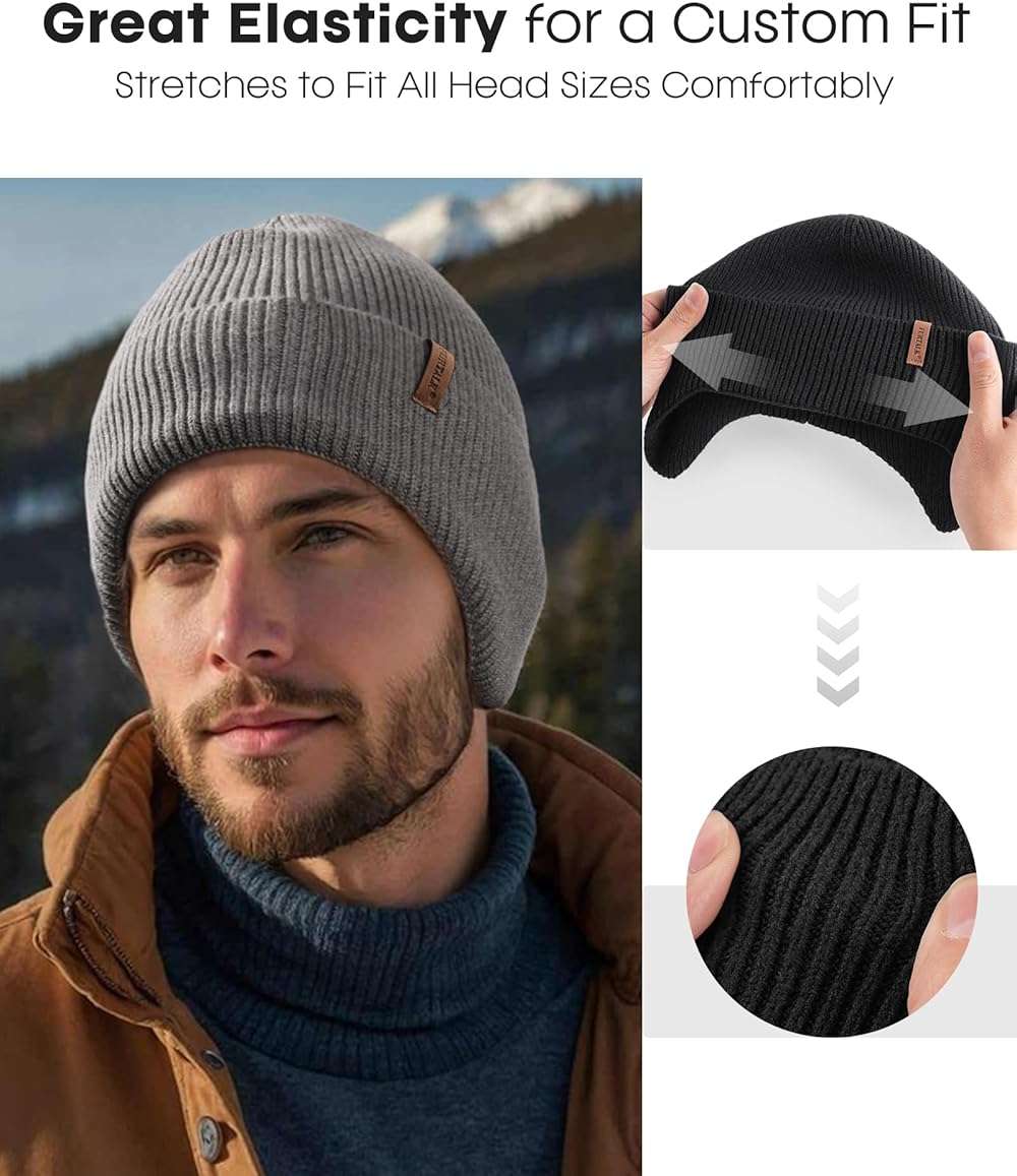 FURTALK Winter Beanie Hats with Earflap for Men Warm Fleece Line Knitted Outdoor Caps - Image 3