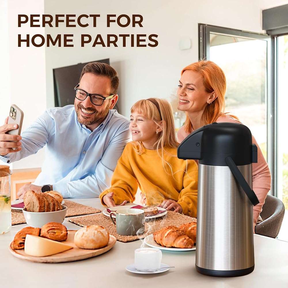 Coffee Carafe for Keeping Hot - Gezoss 102OZ / 3L Airpot Coffee Dispenser with Pump - Large Coffee Carafe for Hot Drinks Tea Liquid - Insulated Stainless Steel Hot Water Beverage Urn for Parties - Image 2