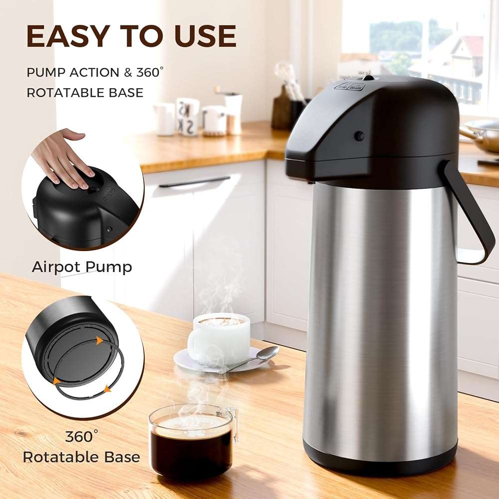 Coffee Carafe for Keeping Hot - Gezoss 102OZ / 3L Airpot Coffee Dispenser with Pump - Large Coffee Carafe for Hot Drinks Tea Liquid - Insulated Stainless Steel Hot Water Beverage Urn for Parties - Image 5