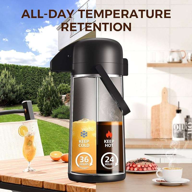 Coffee Carafe for Keeping Hot - Gezoss 102OZ / 3L Airpot Coffee Dispenser with Pump - Large Coffee Carafe for Hot Drinks Tea Liquid - Insulated Stainless Steel Hot Water Beverage Urn for Parties - Image 6