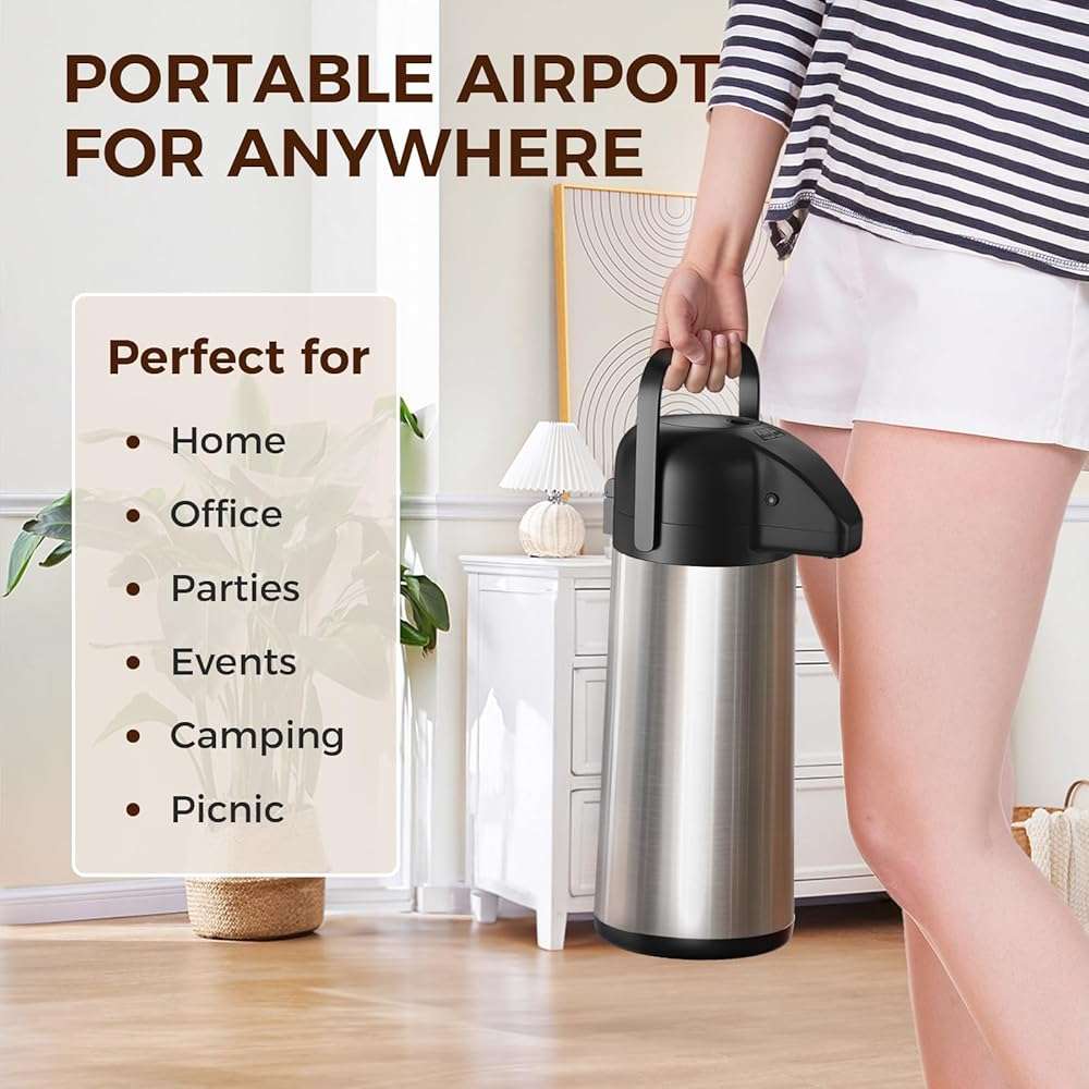 Coffee Carafe for Keeping Hot - Gezoss 102OZ / 3L Airpot Coffee Dispenser with Pump - Large Coffee Carafe for Hot Drinks Tea Liquid - Insulated Stainless Steel Hot Water Beverage Urn for Parties - Image 8