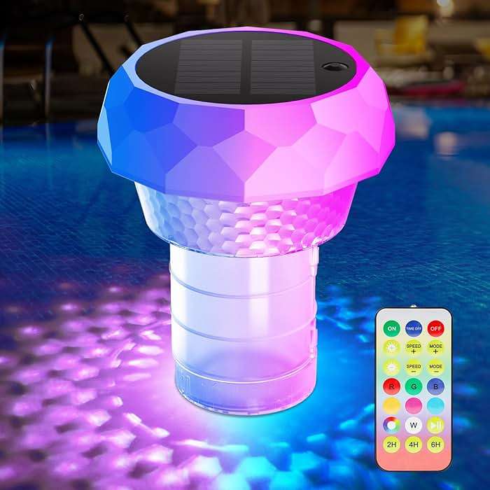 2 in 1 Pool Chlorine Floater Solar Pool Light - Chlorine Tablet Floater with Colorful Lights, Floating Dispenser Large Capacity for 3'' or 1'' Tablets, Remote-Controlled Adjustable - Image 1