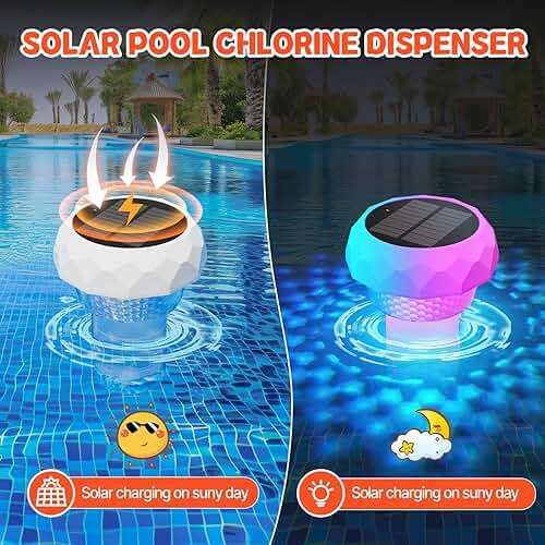 2 in 1 Pool Chlorine Floater Solar Pool Light - Chlorine Tablet Floater with Colorful Lights, Floating Dispenser Large Capacity for 3'' or 1'' Tablets, Remote-Controlled Adjustable - Image 2