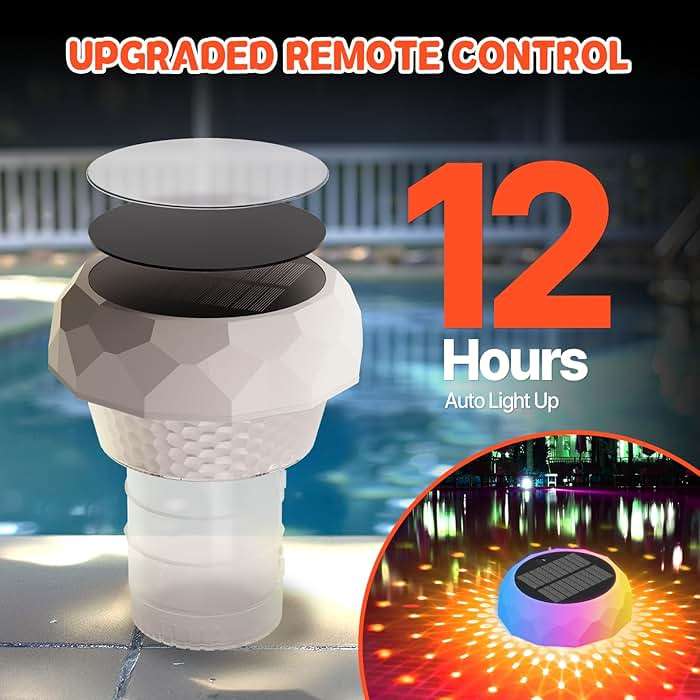 2 in 1 Pool Chlorine Floater Solar Pool Light - Chlorine Tablet Floater with Colorful Lights, Floating Dispenser Large Capacity for 3'' or 1'' Tablets, Remote-Controlled Adjustable - Image 5