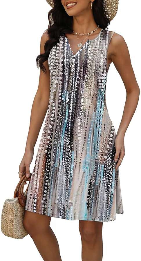 Disamer Beach Dresses for Women 2026 Vacation Swim Cover up V-Neck Summer Dress Button Down Sleeveless Boho Floral Sundress - Image 3