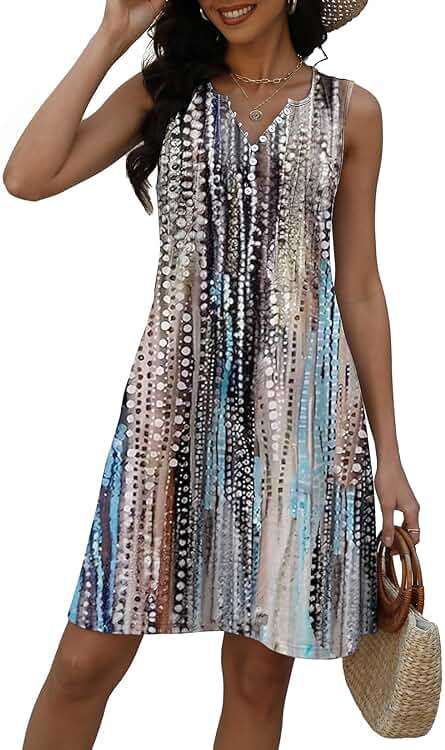 Disamer Beach Dresses for Women 2026 Vacation Swim Cover up V-Neck Summer Dress Button Down Sleeveless Boho Floral Sundress - Image 4