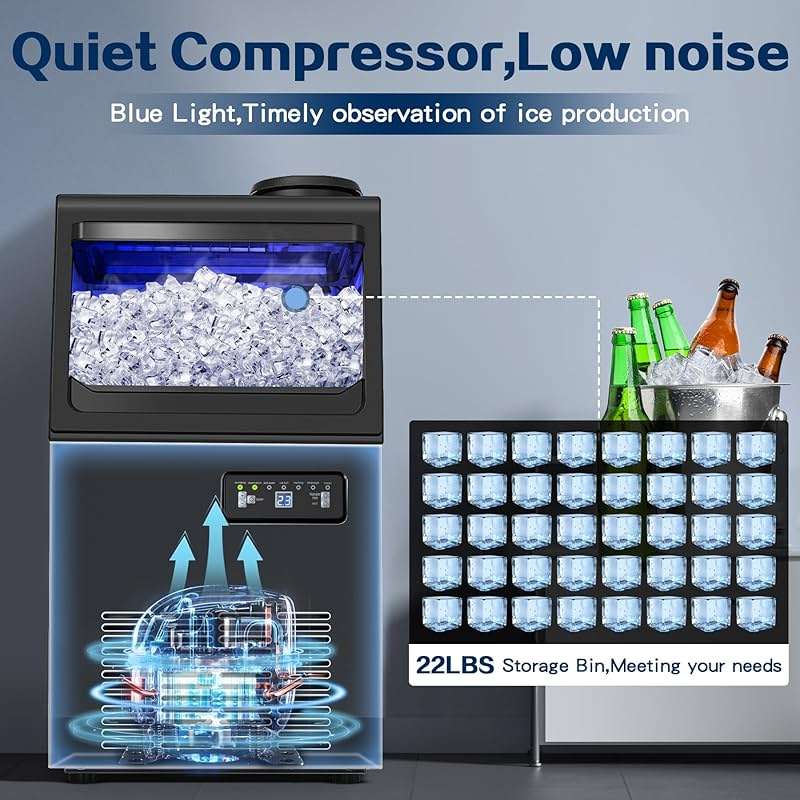 Zomagas Commercial Ice Maker Machine 110LBS/24H, Undercounter or Freestanding Ice Machine with 22LBS Storage Bin, Stainless Steel Self-Cleaning for Home, Bar, Restaurant, Coffee Shop - Image 3