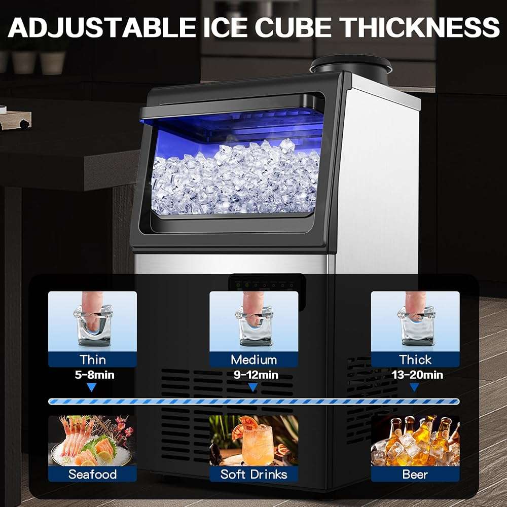 Zomagas Commercial Ice Maker Machine 110LBS/24H, Undercounter or Freestanding Ice Machine with 22LBS Storage Bin, Stainless Steel Self-Cleaning for Home, Bar, Restaurant, Coffee Shop - Image 4