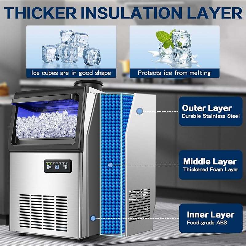 Zomagas Commercial Ice Maker Machine 110LBS/24H, Undercounter or Freestanding Ice Machine with 22LBS Storage Bin, Stainless Steel Self-Cleaning for Home, Bar, Restaurant, Coffee Shop - Image 6